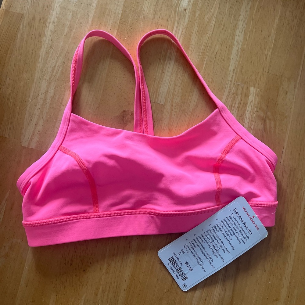 Neon Pink Lululemon Rise and Run Sports Bra - Picture 5 of 7